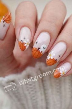 Get ready to spookify your nails with Halloween Nail Art! 🎃💅 Transform your fingertips into cute pumpkins, spooky ghosts, and eerie spiders. Mix bold colors like orange and black, and add fun stickers or decals for an extra festive touch. Show off your boo-tiful nails all October long! #HalloweenNails #SpookyMani #NailArtFun Pumpkin Nail Designs, Pumpkin Nail Art