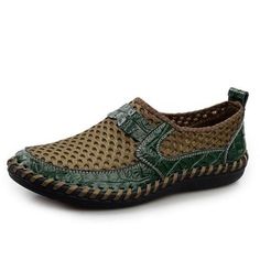 breathable genuine leather meshed slip on loafer shoes Men Summer Shoes, Mens Summer Shoes, Brand Name Shoes, Men Summer, Casual Slippers, Mens Fashion Shoes, Mary Jane Sneaker, Green And Brown, Summer Shoes