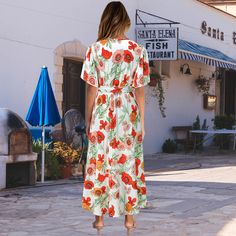 Casual V Neck Tie Waist Floral Maxi Dress Short Sleeve Floral Dress, Long Sundress, Tie Maxi Dress, Sequin Evening Dresses, Short Summer Dresses, Short Sleeve Maxi Dresses, Women's Evening Dresses, Enjoy Your Life, Long Summer Dresses