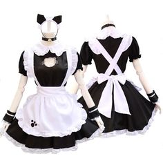 black maid dress Cat Cosplay, Dress Halloween Costume, White Dresses, Cosplay Outfits