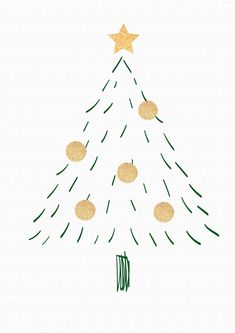 a drawing of a christmas tree with gold stars