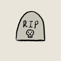 a black and white drawing of a tombstone with the word rip on it's side