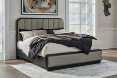 Rowanbeck Gray/Black California King Upholstered Panel Bed - Ornate Home Vertical Headboard, Full Bed Loft, Rustic Living Room Furniture, Inner Sanctum, Contemporary Living Room Furniture, Textured Wood, Upholstered Panel Bed, Bedroom Sets Queen, Bedroom Panel