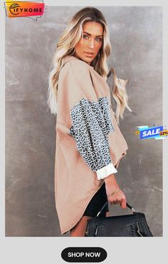 Pink Contrast Leopard Denim Jacket Casual Beige Denim Jacket For Fall, Oversized Hooded Denim Jacket For Fall, Beige Long Sleeve Denim Jacket Casual, Beige Long Sleeve Denim Jacket For Spring, Casual Beige Denim Outerwear, Beige Denim Casual Outerwear, Oversized Patchwork Outerwear For Fall, Oversized Denim Jacket For Fall, Hooded Patchwork Denim Jacket For Fall