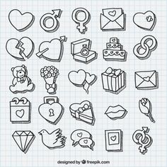 hand drawn icons on lined paper