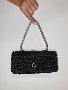 Paper Bag, Knitted Bag, Crochet Bag, Mini Bag, Evening Bag, Handmade Knitted Bag, Crystal Wired Evening Bag, Paper Rope, Mini Handbag, Crochet Handbag, Handmade Knitted Lined Bag, Crochet Black Bag - Handmade Crochet Bag Paper Rope Crystal Handle  19 cm - 11 cm - 3,5 cm Handle length  13 cm   Handmade Knitted bag  Satin lining Magnetic closure There could be 1-2 cm differences in size since its knitted For colour options, you can connect with us. Thank you very much for visiting our store! Handheld Evening Bag For Parties, Black Crochet Bag For Party, Elegant Crochet Evening Bag With Detachable Handle, Elegant Evening Crochet Bag With Detachable Handle, Elegant Black Crochet Bag For Evening, Evening Handheld Crochet Bag, Elegant Handheld Crochet Bag, Elegant Handmade Crochet Bag For Party, Elegant Handmade Crochet Bag For Formal Occasions