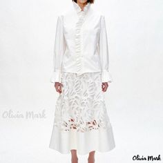 Olivia Mark - Elegant White Tulip Floral Lace Panel Midi Skirt with Graceful Umbrella Skirt Design Umbrella Skirt, White Tulips, Elegant Skirt, Lace Panelled, Skirt Design, Types Of Skirts, Olivia Mark, Lingerie Set, Floral Lace