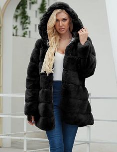 F00097260-106 Faux Fur Trim Outerwear, Solid Color Outerwear With Faux Fur Trim, Casual Hooded Faux Fur Outerwear, Oversized Black Outerwear With Faux Fur Trim, Casual Black Fur Coat With Faux Fur Lining, Casual Faux Fur Coat With Faux Fur Lining, Casual Winter Fur Coat With Faux Fur Lining, Casual Faux Fur Lined Winter Coat, Casual Faux Fur Coat For Winter