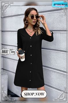 Casual Chic Button Down V-neck Mini Dress Casual Chic, Button Downs, Mini Dress, V Neck