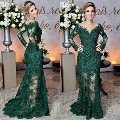 Green Mermaid Dress, Emerald Green Evening Dress, Long Sleeve Mermaid Prom Dress, Mermaid Formal Gowns, Flowy Gown, Wedding Guest Gowns, Bride Dress Lace, Green Evening Dress, Mermaid Prom Dresses Lace