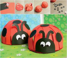 the paper ladybug hat is made with construction paper