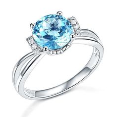 14K White Gold Ring 2ct Swiss Blue Topaz Natural Diamond Halo Wedding Set, Radiant Cut Rings, Swiss Blue Topaz Ring, Wedding Promises, Natural Diamond Ring, White Gold Wedding, Luxury Rings, Swiss Blue Topaz, Solid Gold Jewelry