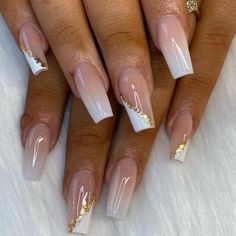 White Tip Acrylic Nails, Nails With Gold, Gold Acrylic Nails, Gold Nail Designs, Nails Gold, Acrylic Nails Coffin Pink, Acrylic Nails Coffin Short, Summer Acrylic Nails, Short Acrylic Nails Designs