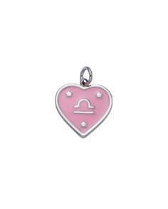 A heart shaped charm with a pink enamel zodiac design. Dimensions: 18mm Pink Heart Pendant Charms As Gift, Pink Heart Charm Pendant Jewelry, Personalized Pink Charms For Valentine's Day, Sterling Silver Heart Charm In Pink, Pink Sterling Silver Charms For Valentine's Day, Pink Sterling Silver Heart Charm, Pink Heart Charms For Valentine's Day, Personalized Pink Heart Charms, Pink Heart Sterling Silver Charms