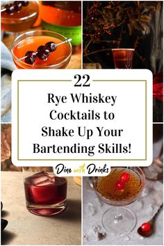 Collage of 4 rye whiskey cocktails. Whiskey And Ginger Ale, Ward 8, Joes Bar, Cocktail Recipes Whiskey