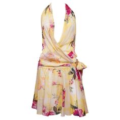 Introducing The Dolce & Gabbana Yellow Silk Floral Mini Dress, Size 38. Designed In The 2000s, This Enchanting Dress Features A Vibrant Yellow Silk Floral Print, A Stretchy Waistband, And A Semi-Sheer Fabric. Its Plunging Neckline, Tie Accent On The Hip, And Halter Neck Add To Its Allure. Recommended For A U.S. Size Xs/S, The Stretchy Material Ensures A Comfortable Fit. While Measurements Are Provided As A Courtesy, Please Do Not Rely Solely On Them For Sizing Accuracy. The Inventory Is Measured In The Lay-Flat Position, With Measurements Taken In Inches. The Mannequin Used Is A U.S. Size Xs/S, And Inventory May Be Pinned For A Better Fit. As A Pre-Owned Item, It May Show Signs Of Wear And T Yellow Silk Dress For Garden Party, Chic Yellow Silk Mini Dress, Elegant Yellow Mini Dress For Garden Party, Yellow Floral Print Mini Dress For Cocktail, Yellow Floral Print Silk Dress, Yellow Fitted Silk Dress, Yellow Sleeveless Silk Dress, Elegant Yellow Floral Print Mini Dress, Fitted Yellow Silk Dress