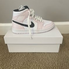 Pink, Black, And White Air Jordan 1 (Never Worn) Pink Jordans 1, Jordan 1 Barely Rose, Jordan Shoes Women, White Air Jordan 1, Pink Quince, Pink Jordans, Dream Things, Womens Air Jordans, Jordan 1s