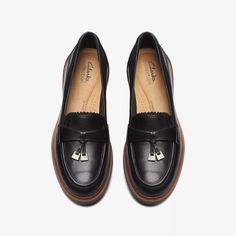 WOMENS Westlynn Bella Black Leather Loafers | Clarks US I Got The Job, Shoe Care Kit, Black Leather Loafers, Preppy Aesthetic, Black Leather Shoes, Lug Sole, Shoe Care, Leather Loafers, Shoes Online