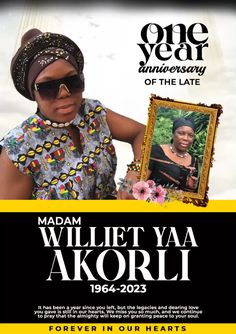 the poster for madam willett ya akorii's concert, which is being held