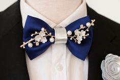 Navy blue satin mens floral bowtie boys prom bow tie wedding groomsmen bowtie gift set silver boutonniere rose flower pin rhinestones branch by Nevestica on Etsy Bow Tie Wedding Groomsmen, Silver Boutonniere, Floral Bowtie, Tuxedo Bow Tie, Groomsmen Gift Set, Groomsmen Bowtie, Rose Boutonniere, Wedding Groomsmen, Bow Tie Wedding