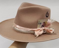 Rustler Hat Co Ideas, Rancher Hats For Women, Straw Cowboy Hat Outfit, Cowgirl Hat Decorating Ideas, Cowgirl Branding, Cowboy Hat Decorated, Hat Bands Diy Ideas