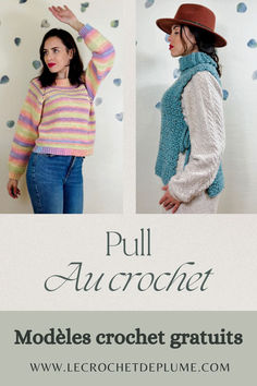 Comment faire un pull au crochet ? C'est un projet idéal pour débuter le crochet ou pour se perfectionner. 
Vous cherchez un modèle facile pour crocheter un chandail, une blouse, une robe-pull, avec ou pull sans manche au crochet modèle gratuit, avec ou sans couture, en top down, en raglan, pull ajouré au crochet, modèle de pull au crochet avec explication en français, etc. Trouver le modèle crochet facile gratuit pour commencer à faire des vêtements au crochet. Balloon Sleeve Sweater Crochet Pattern Free, Sweat Crochet, Bubble Jumper Crochet Pattern, Art