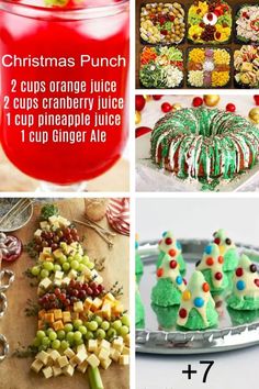 christmas punch recipe collage with text overlay that reads, christmas punch 2 cups orange juice 2 cups cranberry juice 1 cup pineapple juice and 1 cup ginger ale