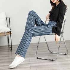 Unleash Your Style with Every Step Discover the perfect blend of retro charm and modern fashion with our High-Waist Striped Wide-Leg Jeans. Designed for women who appreciate both style and comfort, these jeans feature a striking striped pattern that sets you apart from the crowd. Whether you're stepping out for a casual coffee date or gearing up for a day in the city, these pants promise versatility and a trendy look for every season. Product Features Our wide-leg jeans are crafted from a high-quality mix of cotton and viscose, ensuring breathability and comfort. The slight stretch in the fabric accommodates your every move, making them ideal for all-day wear. With a loose fit and a high-rise design, they accentuate your waist and elongate your legs, providing a flattering silhouette for a Street Style Pants, Street Style Aesthetic, Cardigan Sweater Vest, Jean Large, Coffee Date, Jeans For Women, Style Pants, Stepping Out, Modern Fashion