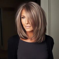 43 Best Long Hairstyles for Women Over 60 Med Length Womens Haircuts, Laura Wright Hair, Grey Hairstyles, Long Bobs, Birthday Hair, Haircut And Color, Penteado Cabelo Curto