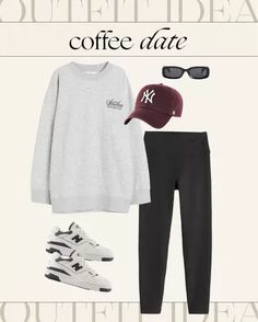 Coffee date outfit idea! An easy everyday outfit styled with leggings, a trendy sweatshirt, and new balance sneakers. Tap to shop and bring this fashion inspo to life! Coffee Date Outfits, New Balance Sneakers, Coffee Date, Rectangular Sunglasses, Date Outfits, Cozy Sweatshirts