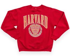 Vintage Harvard Sweatshirt Vintage Fall Sweatshirt For Streetwear, Vintage Fall Streetwear Sweatshirt, Vintage Sweatshirt With Lettering In Relaxed Fit, Vintage Cotton Sweatshirt For Campus, University Red Varsity Crew Neck Sweatshirt, University Red Varsity Sweatshirt With Crew Neck, University Logo Sweatshirt For Fall Campus, Fall University Logo Sweatshirt For Campus, Fall Campus Sweatshirt With University Logo