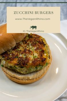 zucchini burgers on a white plate with the title overlay