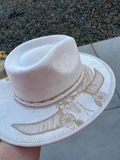 White Bohemian Felt Hat For Rodeo, Bohemian Cream Fedora With Flat Brim, Bohemian Wide Brim Cream Fedora, Bohemian Cream Wide Brim Fedora, Western Flat Brim Wedding Hat, Western Style Flat Brim Wedding Hat, Western Style Wedding Hat With Flat Brim, Bohemian Felt Hat For Festival, Fitted Bohemian Felt Hat For Festival