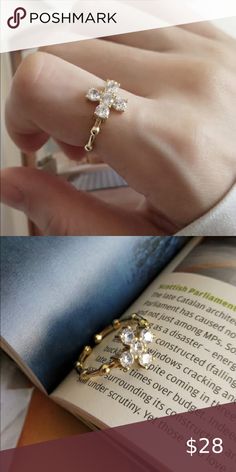 CZ Cross Ring | 14k Gold Plated Purity Ring Christian Gold, Unique Gold Wedding Rings, Rosary Ring, Traditional Rings, Beaded Watches, Hand Rings, Ring Chain