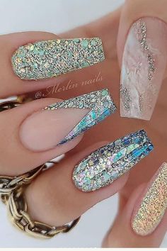 Acrylic glitter coffin nails are popular on any occasion this Summer 2021. And glitter powder has a universal taste and brightness. If you are a novice, then glitter coffin nail design is the best choice for you to look great for your summer nails. Gel Nails Marble, Holiday Nails Gel, Gel Nails White, Coffin Nails Blue, Yellow Coffin Nails, Nails Pink Coffin, Coffin Nails White, Nails Black Coffin, Coffin Nails Black