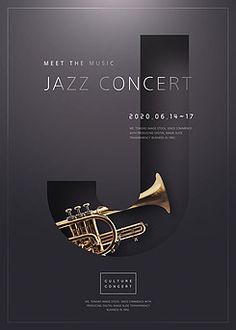 the cover of meet the music jazz concert, with an image of a trumpet on it