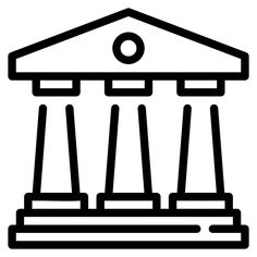 a black and white icon of three pillars