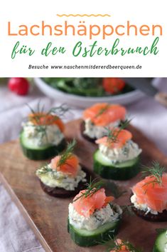 cucumber bites filled with smoked salmon and cream cheese are ready to be eaten