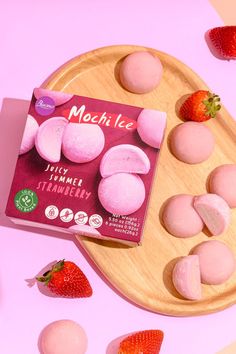 Mochi ice cream, Strawberry, Vegan Ice cream Strawberry Mochi, Mochi Ice, Mochi Ice Cream, Culinary Techniques, Food Menu Design, Summer Light, Ready Meal, Frozen Desserts, Menu Design