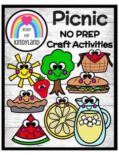 a poster with some pictures of food and words that say picnic no prep craft activities