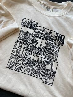 This Shirt is on preorder. and will take some time to ship! about 4 days to ship.  This T-shirt is perfect for Hikers, adventures, nature lovers. and anyone who just loves the great outdoors! It is made on procreate then reproduced through screen printing then washed.  Made with 100% combed and ring-spun cotton. The shirts are very lightweight and extremely soft. (Brand of shirt, Comfort Colors )  Washing instructions: + Washing inside out is recommended + Hand wash cold or machine wash cold with like color on gentle cycle + Hang dry or tumble dry low on gentle cycle ** Please refer to the sizing chart before ordering to ensure the correct fit! **  I hope my products encourage you to get outside and explore the beautiful around you! If you have any questions about my designs, Shirts, or th Different Tshirt Designs, Layered Vinyl Shirts, Simple Graphic T-shirt Design, Hand Drawn T-shirt Design, Print Design On Clothes, Fun Tshirt Ideas, Medical T Shirt Designs, Retro Tee Shirts, Boho Shirt Design