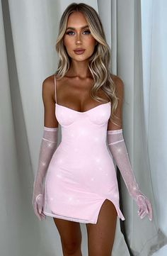 Dress And Gloves, Dress With Gloves, Sparkle Mini Dress, Maxi Dress Sale, Spaghetti Strap Mini Dress, Sparkle Dress, Backless Mini Dress, Pink Sparkle, Dresses By Length