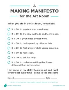 a poster with the words making manifesto for the art room written in it