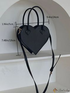 BirdinBag - Chic Heart-Shaped Novelty Bag Black Satchel Shoulder Bag For Valentine's Day, Valentine's Day Black Satchel Shoulder Bag, Trendy Shoulder Bag For Valentine's Day Shopping, Trendy Heart-shaped Shopping Shoulder Bag, Black Shoulder Bag For Valentine's Day, Trendy Heart-shaped Shoulder Bag For Shopping, Heart-shaped Large Capacity Bag For Daily Use, Large Capacity Heart-shaped Bag For Daily Use, Trendy Heart-shaped Bag With Removable Pouch