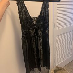 Never Worn, Perfect Condition Black Cami Sleepwear With Lace Trim, Black Sheer Sleeveless Sleepwear, Black Lace Trim Cami Sleepwear, Black Lace Coquette Camisole, Sleepwear Black, Black Sheer V-neck Sleepwear, Lace Babydoll, Women's Intimates, Black Lace