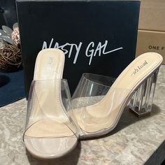 Selling Block Heeled , Clear Sandals! Never Worn! Size 6.5! Synthetic Open Toe Heels With Clear Strap, Casual Clear Open Toe Heels, Clear Open Toe Synthetic Heels, Clear Sandals For Spring Night Out, Clear Sandals For Night Out In Spring, Clear Open Toe Heels, Spring Clear Sandals For Night Out, Night Out Sandals With Clear Strap And Open Toe, Clear Strap Open Toe Sandals For Night Out