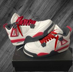 "Perfect match for several Jordan 4s or mix and match with other shoes.  Comes with one pair of shoelaces.  54\" length  Ships quickly from the U.S." Travis Scott Sb Dunks, Jordan 4 Red, Jordan 4s, Shoe Insoles, Jordan 1 High, Red Adidas, Anime Aesthetic, Red Fire, Sneaker Collection