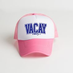 Looking for a cute hat to wear? Make sure to check out our foam trucker hats. These hats are one size fits most with an adjustable back snap and are the perfect addition to any casual outfit. Pink Dad Hat For Summer, Pink Baseball Cap For Beach With Curved Bill, Pink Summer Baseball Cap Dad Hat, Pink Snapback Dad Hat For Summer, Pink Baseball Cap Style Dad Hat For Summer, Casual Pink Snapback Hat For Vacation, Pink Curved Bill Hats For Summer, Pink Trucker Hat With Letter Print And Curved Brim, Vacation Snapback Hat With Letter Print