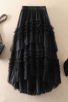 Elegant Mood Tulle Pleated Ruffle Elastic Waist Tiered Midi Skirt – roschic Gonna In Tulle, Fall Skirt, Voile Dress, Tiered Midi Skirt, Princess Skirt, Flowy Design, Party Kleidung, Pleated Maxi Skirt, Dance Skirt