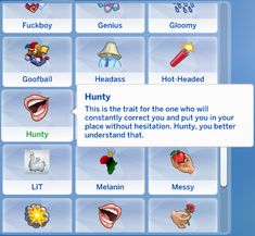 an image of a screen shot of the game's main menu, which includes many different items